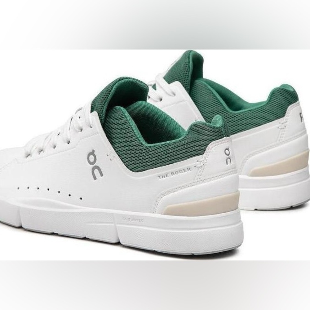On White and Forest Green Sneakers